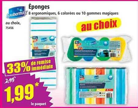 Éponges 8 ergonomiques, 6 colorées ou 10 gommes magiques