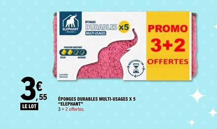 ÉPONGES DURABLES MULTI-USAGES X 5 "ELEPHANT" 3 + 2 offertes.