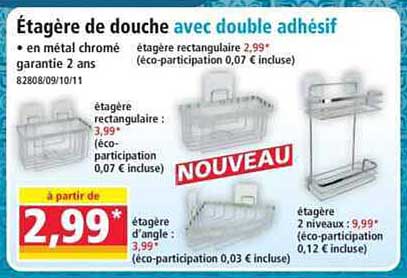 Étagère de douche avec double adhésif