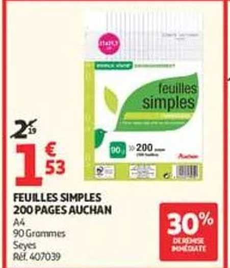 FEUILLES SIMPLES 200 PAGES AUCHAN
