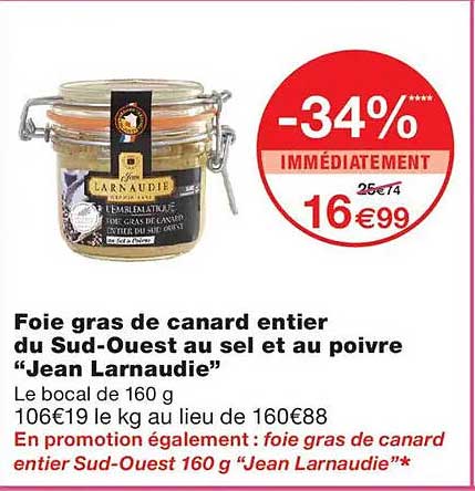 Foie gras de canard entier du Sud-Ouest au sel et au poivre “Jean Larnaudie”