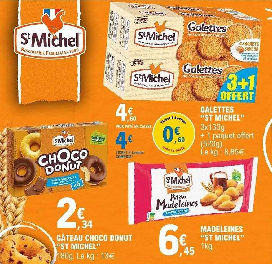 GALETTES “ST MICHEL” 3x130g + 1 paquet offert (520g). Le kg : 8,85€.