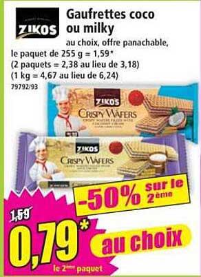 Gaufrettes coco ou milky