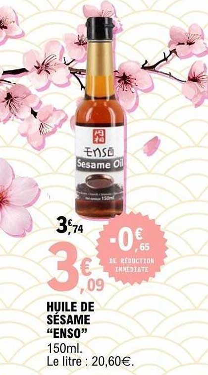 HUILE DE SÉSAME “ENSO” 150ml. Le litre : 20,60€.