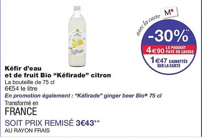 Kéfir d’eau et de fruit Bio “Kéfirade” citron