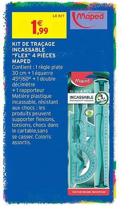 KIT DE TRAÇAGE INCASSABLE "FLEX" 4 PIÈCES MAPED