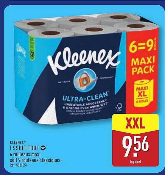 KLEENEX ESSUIE-TOUT 6 rouleaux maxi soit 9 rouleaux classiques.