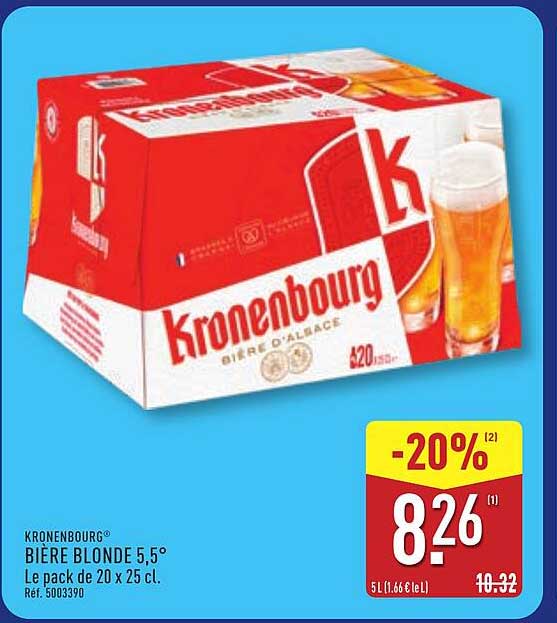 KRONENBOURG® BIÈRE BLONDE 5,5° Le pack de 20 x 25 cl.