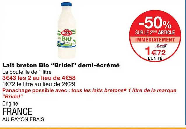 Lait breton Bio “Bridel” demi-écrémé