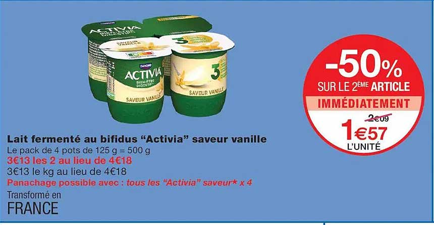 Lait fermenté au bifidus “Activia” saveur vanille