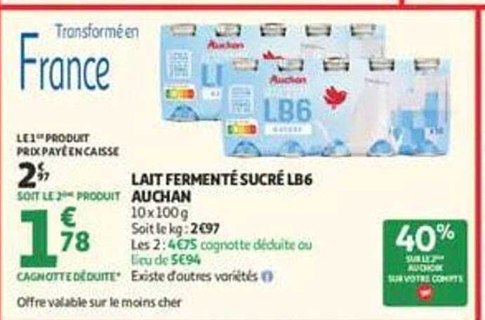 LAIT FERMENTÉ SUCRÉ LB6 AUCHAN