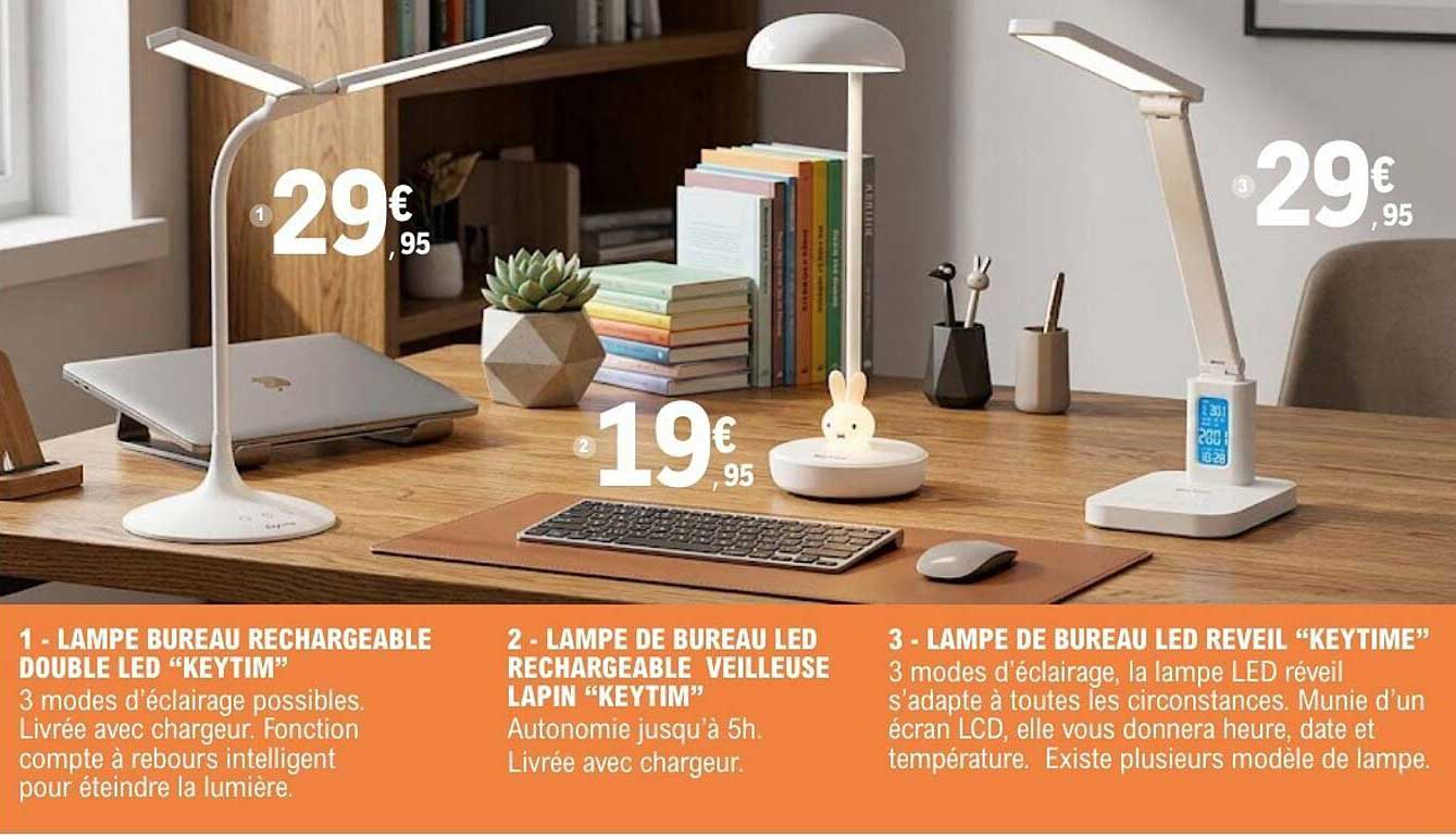 LAMPE BUREAU RECHARGEABLE DOUBLE LED “KEYTIM”
