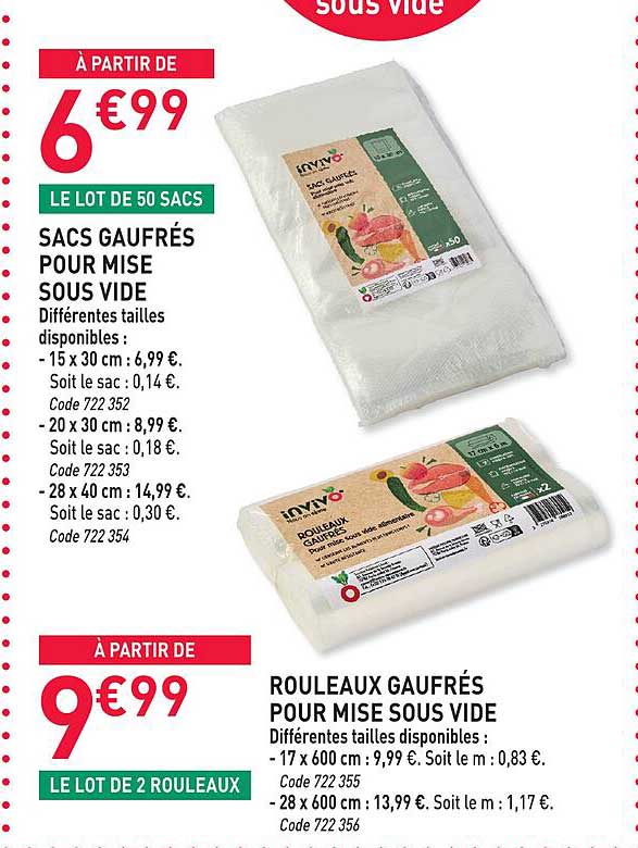 LE LOT DE 50 SACS SACS GAUFRÉS POUR MISE SOUS VIDE