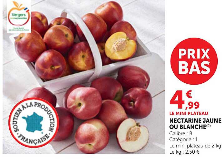 LE MINI PLATEAU NECTARINE JAUNE OU BLANCHE