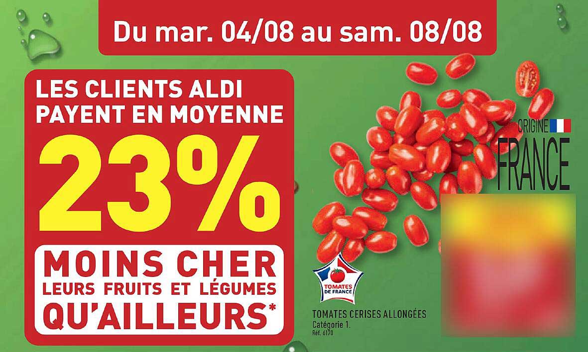 LES CLIENTS ALDI PAYENT EN MOYENNE 23% MOINS CHER LEURS FRUITS ET LÉGUMES QU’AILLEURS*