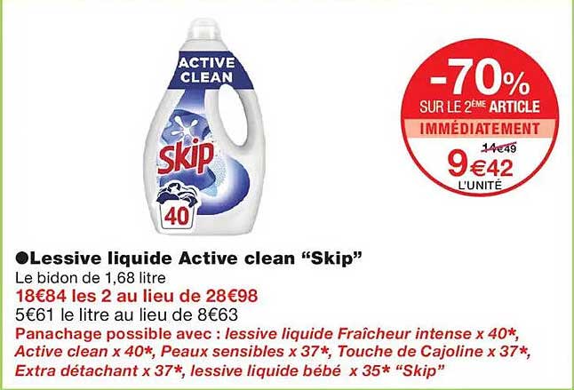 Lessive liquide Active clean “Skip”