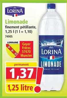 Limonade finement pétillante, 1,25 l (1 l = 1,10)