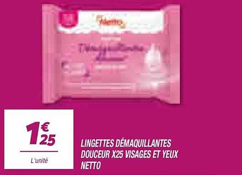 LINGETTES DÉMAQUILLANTES DOUCEUR X25 VISAGES ET YEUX NETTO