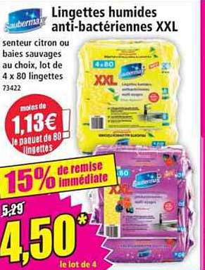 Lingettes humides anti-bactériennes XXL