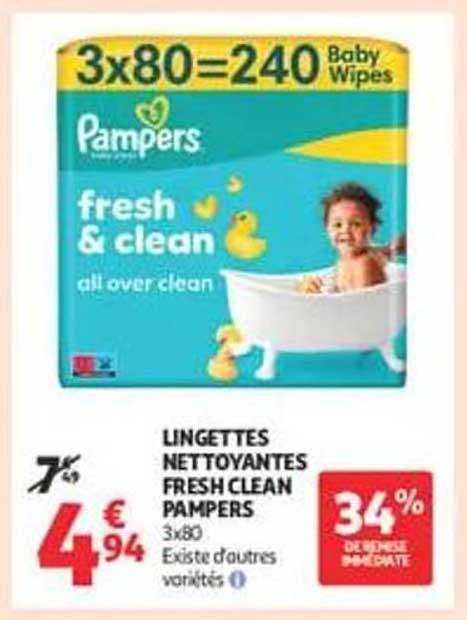 LINGETTES NETTOYANTES FRESH CLEAN PAMPERS 3x80