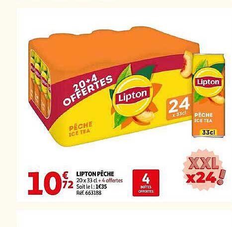 LIPTON PÊCHE 20 x 33 cl + 4 offres soit le 1.1€35 Réf. 663188