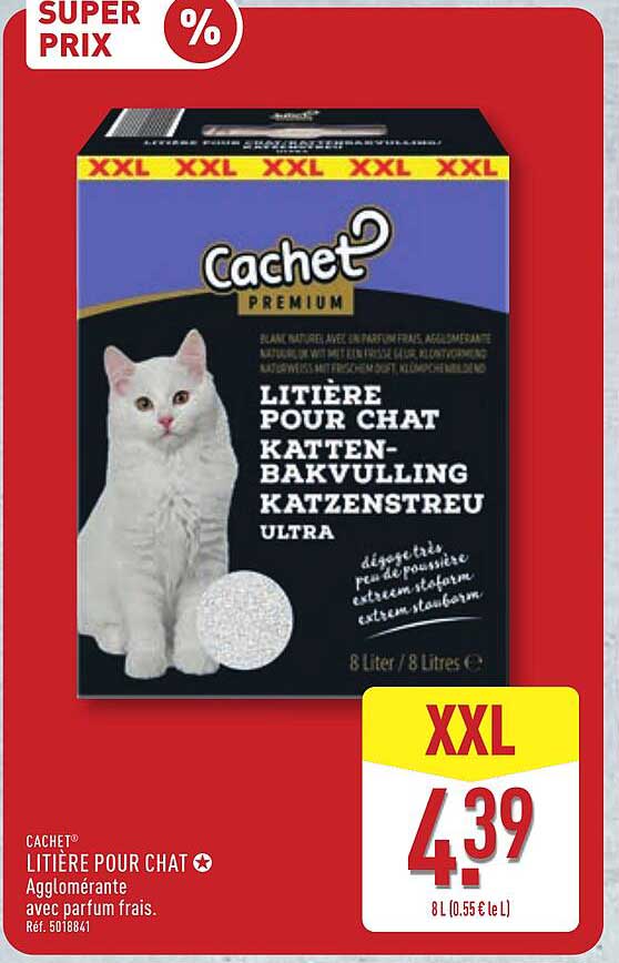 LITIÈRE POUR CHAT Agglomérante avec parfum frais.