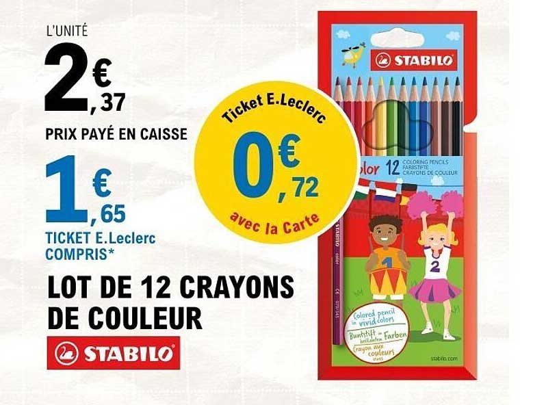 LOT DE 12 CRAYONS DE COULEUR STABILO