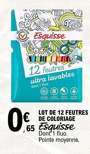 LOT DE 12 FEUTRES DE COLORIAGE Esquisse Dont 1 fluo. Pointe moyenne.