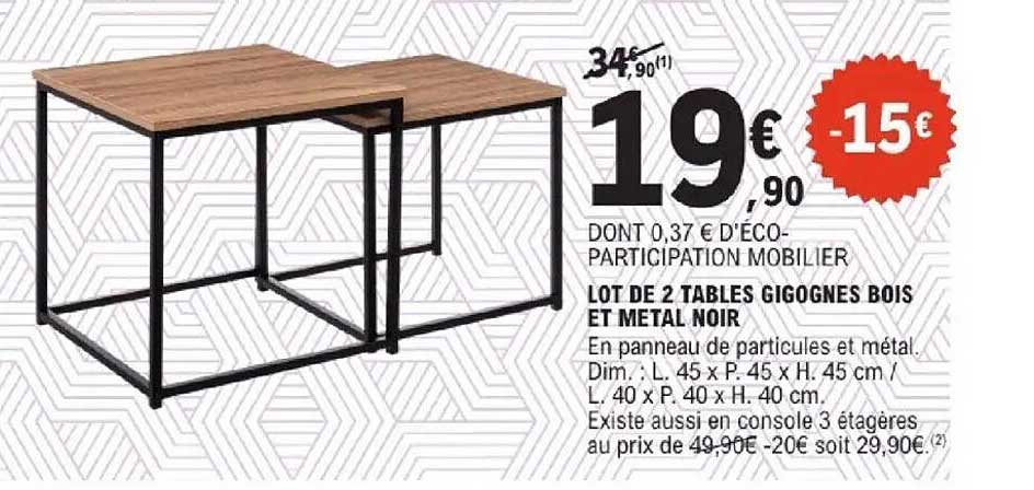 LOT DE 2 TABLES GIGOGNES BOIS ET METAL NOIR