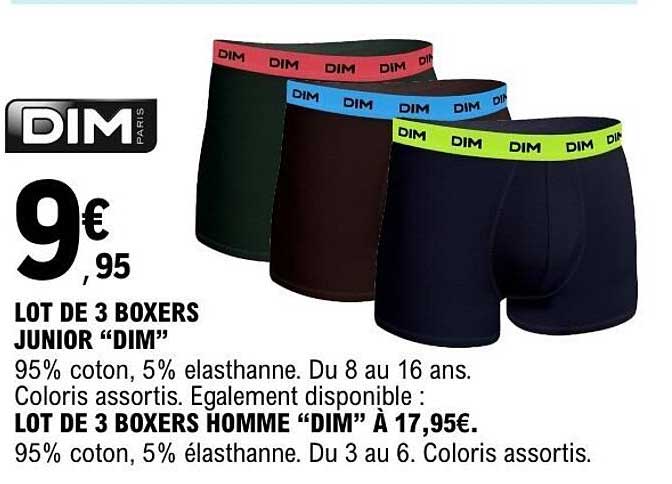 LOT DE 3 BOXERS JUNIOR “DIM”