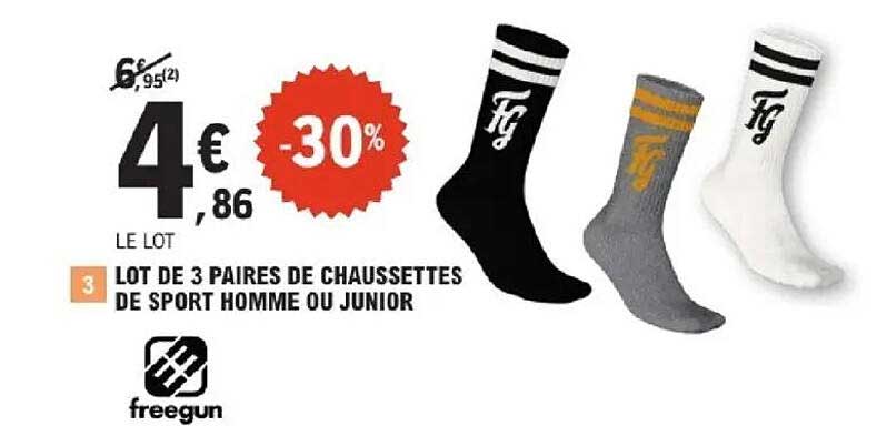 LOT DE 3 PAIRES DE CHAUSSETTES DE SPORT HOMME OU JUNIOR