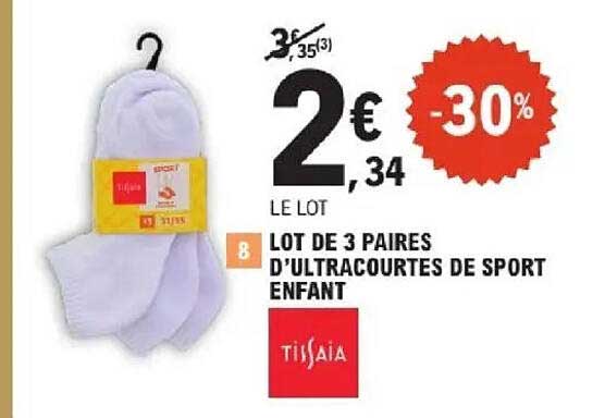 LOT DE 3 PAIRES D'ULTRACOURTES DE SPORT ENFANT