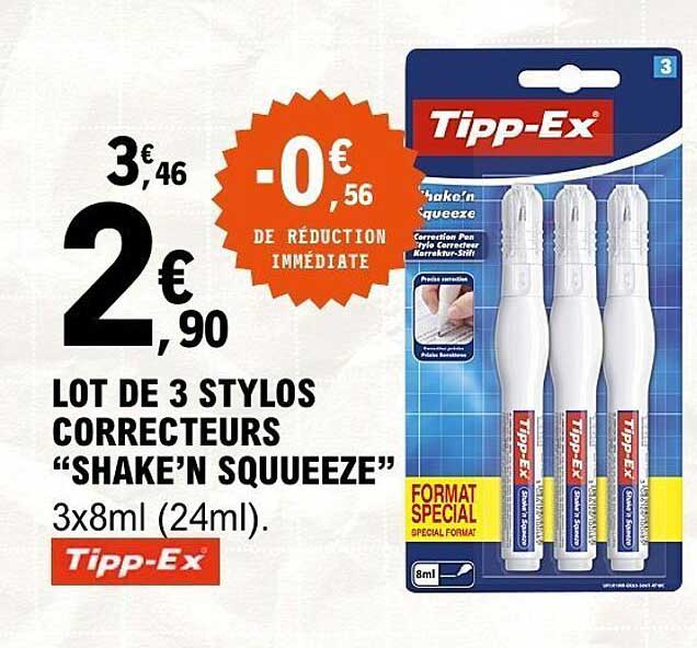 LOT DE 3 STYLOS CORRECTEURS “SHAKE’N SQUEEZE”
