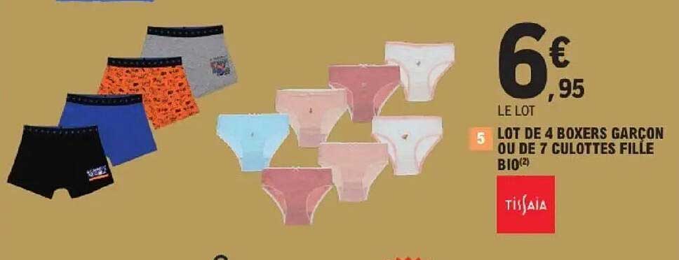 LOT DE 4 BOXERS GARÇON OU DE 7 CULOTTES FILLE BIO