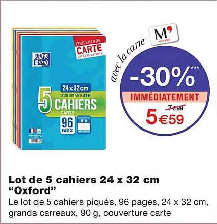 Lot de 5 cahiers 24 x 32 cm “Oxford”