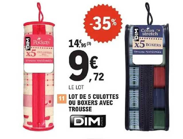 LOT DE 5 CULOTTES OU BOXERS AVEC TROUSSE DIM