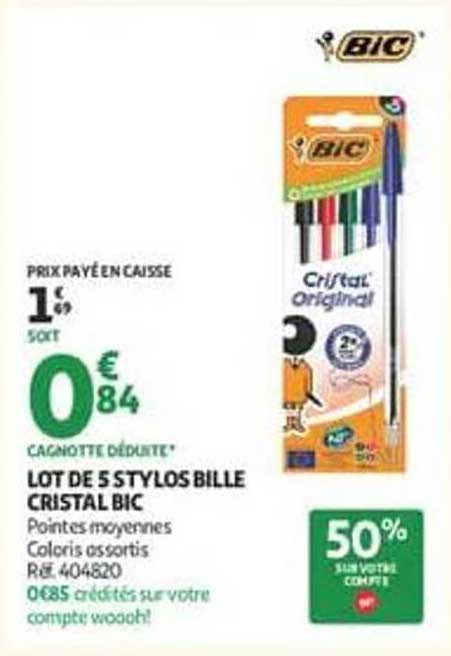 LOT DE 5 STYLOS BILLE CRISTAL BIC