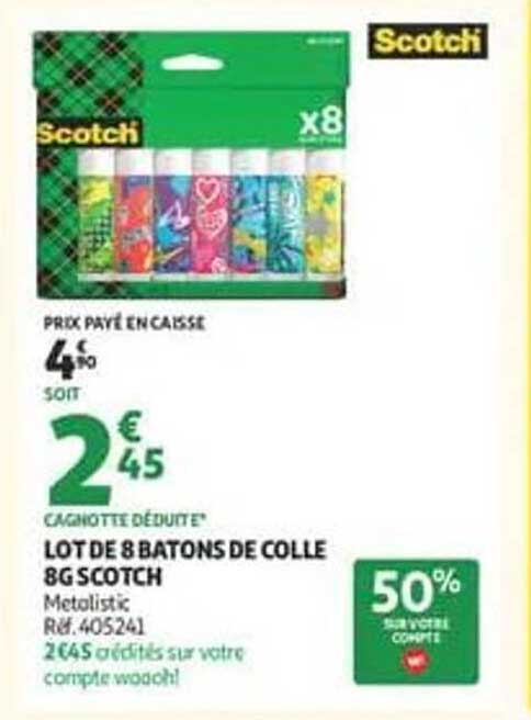 LOT DE 8 BATONS DE COLLE 8G SCOTCH