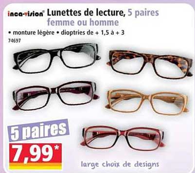 Lunettes de lecture, 5 paires femme ou homme