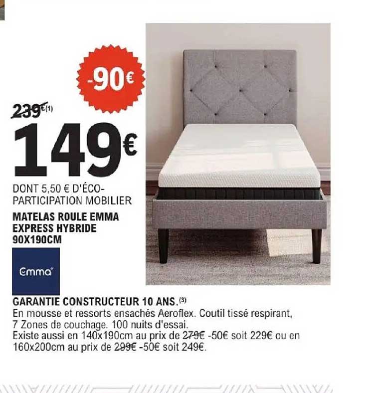 MATELAS ROULÉ EMMA EXPRESS HYBRIDE 90X190CM