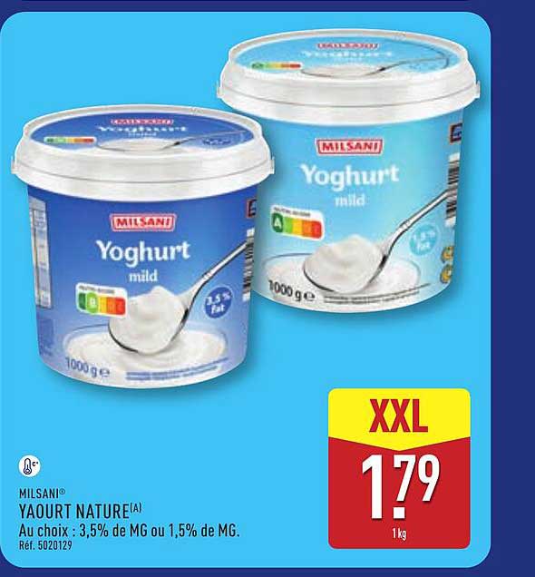 MILSANI YAOURT NATURE(A) Au choix : 3,5% de MG ou 1,5% de MG.