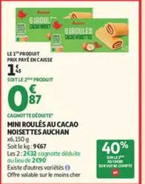 MINI ROULES AU CACAO NOISETTES AUCHAN