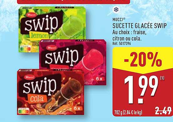 MUCCI SUCETTE GLACÉE SWIP Au choix : fraise, citron ou cola.