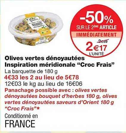 Olives vertes dénoyautées Inspiration méridionale “Croc Frais”