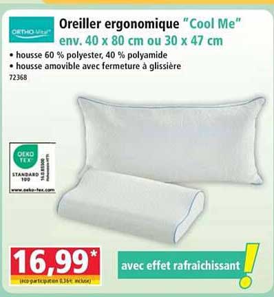 Oreiller ergonomique “Cool Me” env. 40 x 80 cm ou 30 x 47 cm