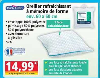 Oreiller rafraîchissant à mémoire de forme env. 60 x 60 cm