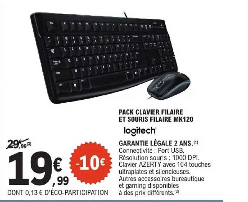 PACK CLAVIER FILAIRE ET SOURIS FILAIRE MK120