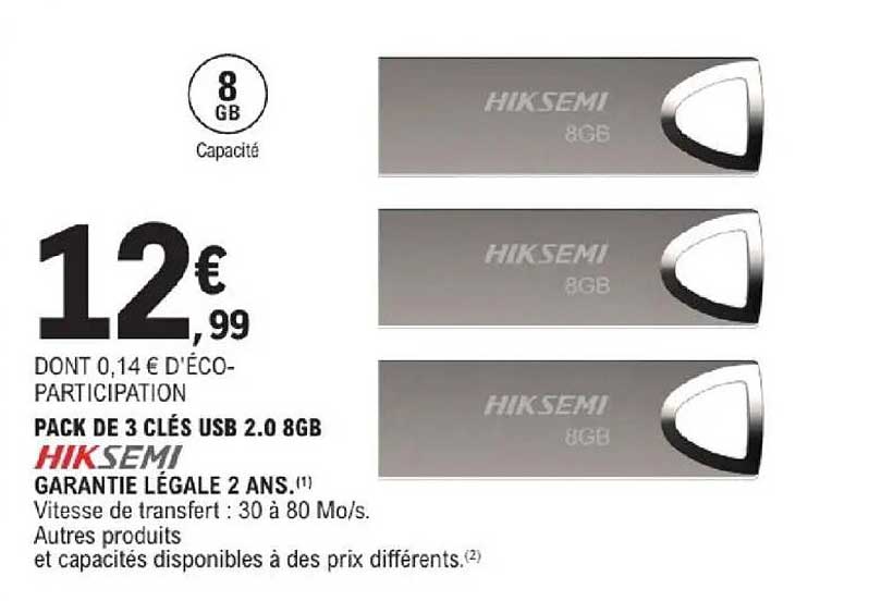 PACK DE 3 CLÉS USB 2.0 8GB HIKSEMI
