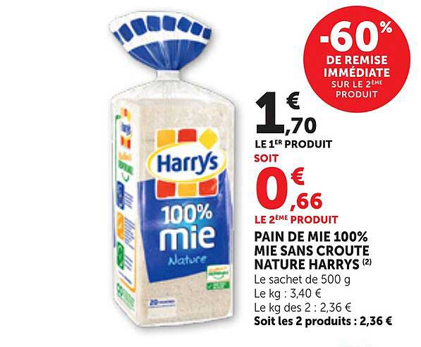 PAIN DE MIE 100% MIE SANS CROUTE NATURE HARRYS