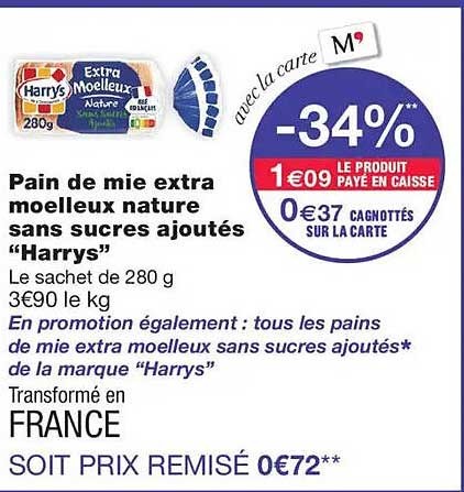 Pain de mie extra moelleux nature sans sucres ajoutés "Harrys"